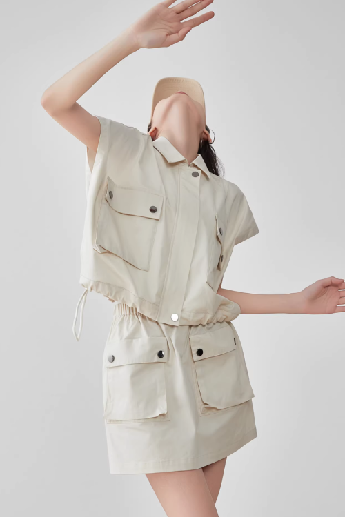 Pocket Drop Shoulder Vest / Half Skirt