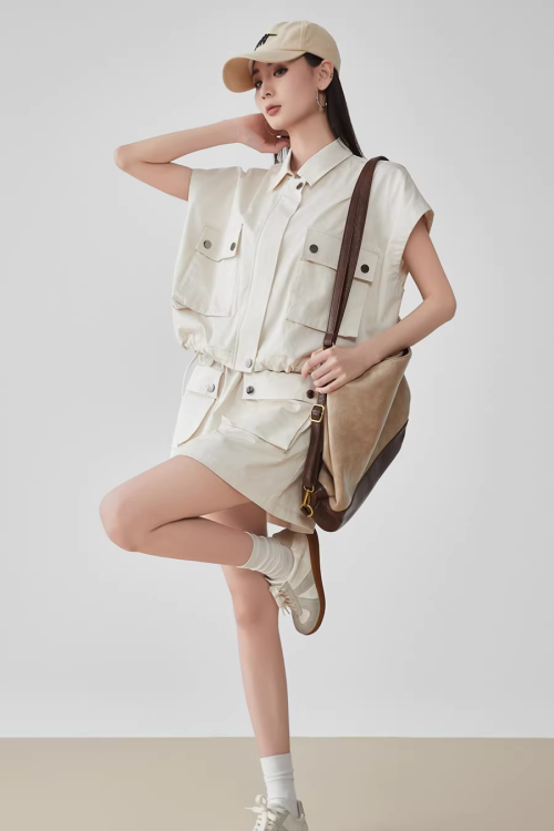 Pocket Drop Shoulder Vest / Half Skirt