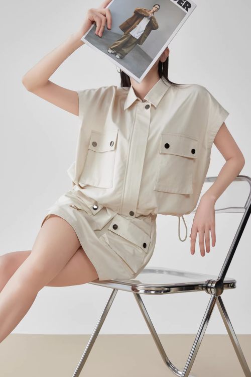 Pocket Drop Shoulder Vest / Half Skirt