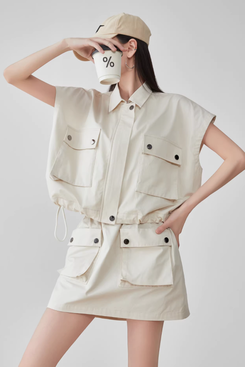 Pocket Drop Shoulder Vest / Half Skirt