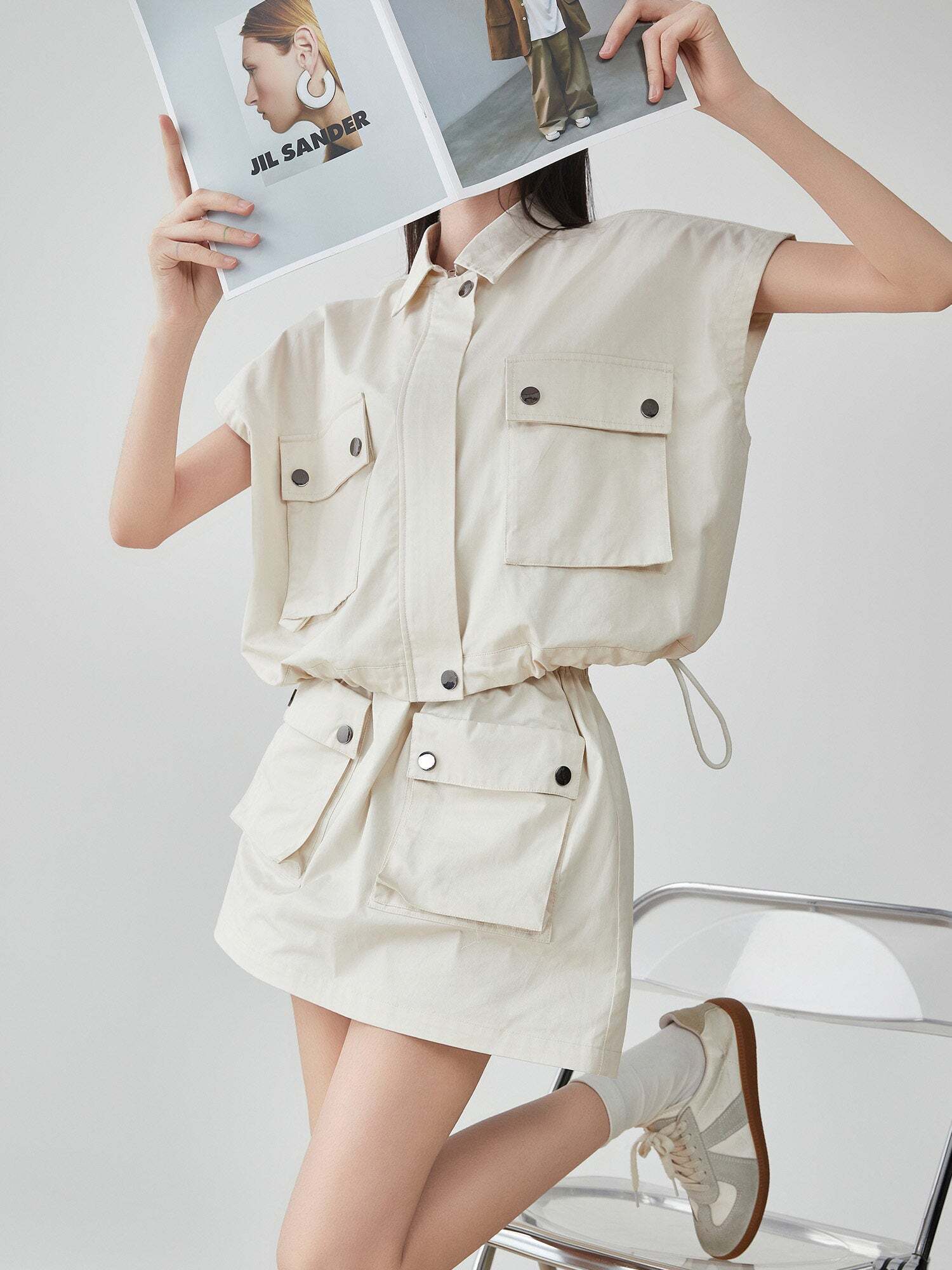 Pocket Drop Shoulder Vest / Half Skirt