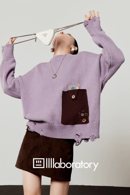 Pocket Patchwork Knit Top / Mini Skirt