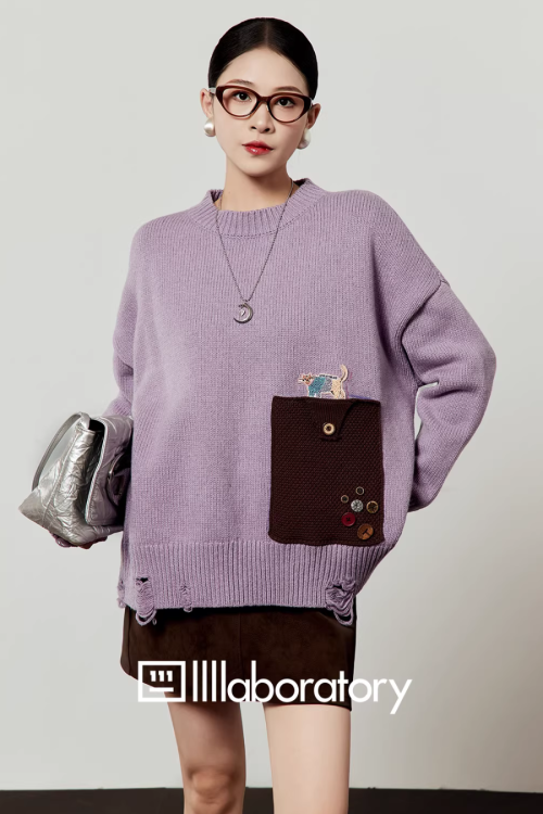 Pocket Patchwork Knit Top / Mini Skirt