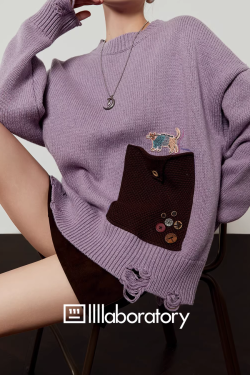 Pocket Patchwork Knit Top / Mini Skirt