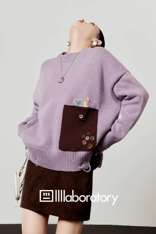 Pocket Patchwork Knit Top / Mini Skirt