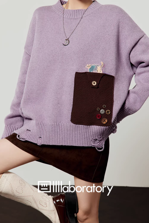 Pocket Patchwork Knit Top / Mini Skirt