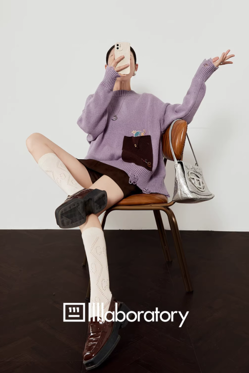 Pocket Patchwork Knit Top / Mini Skirt