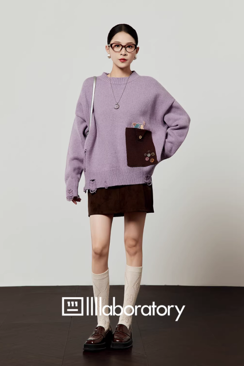 Pocket Patchwork Knit Top / Mini Skirt