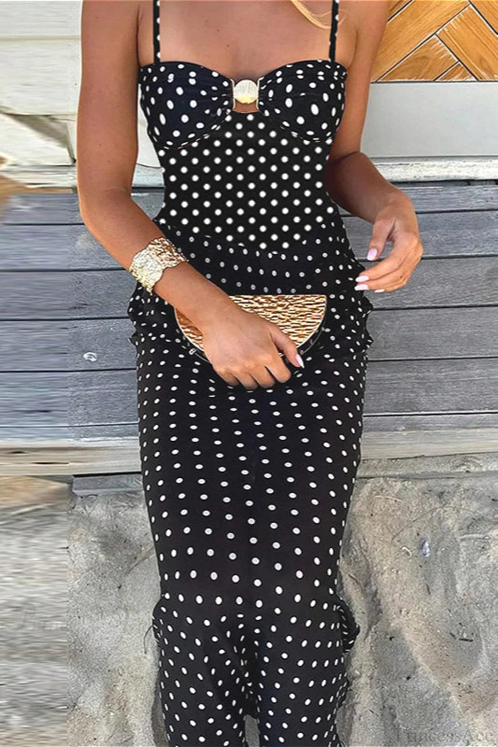 Polka Dot Cami Cutout Slim Maxi Dress Polka Dot Cami Cutout Slim Maxi Dress