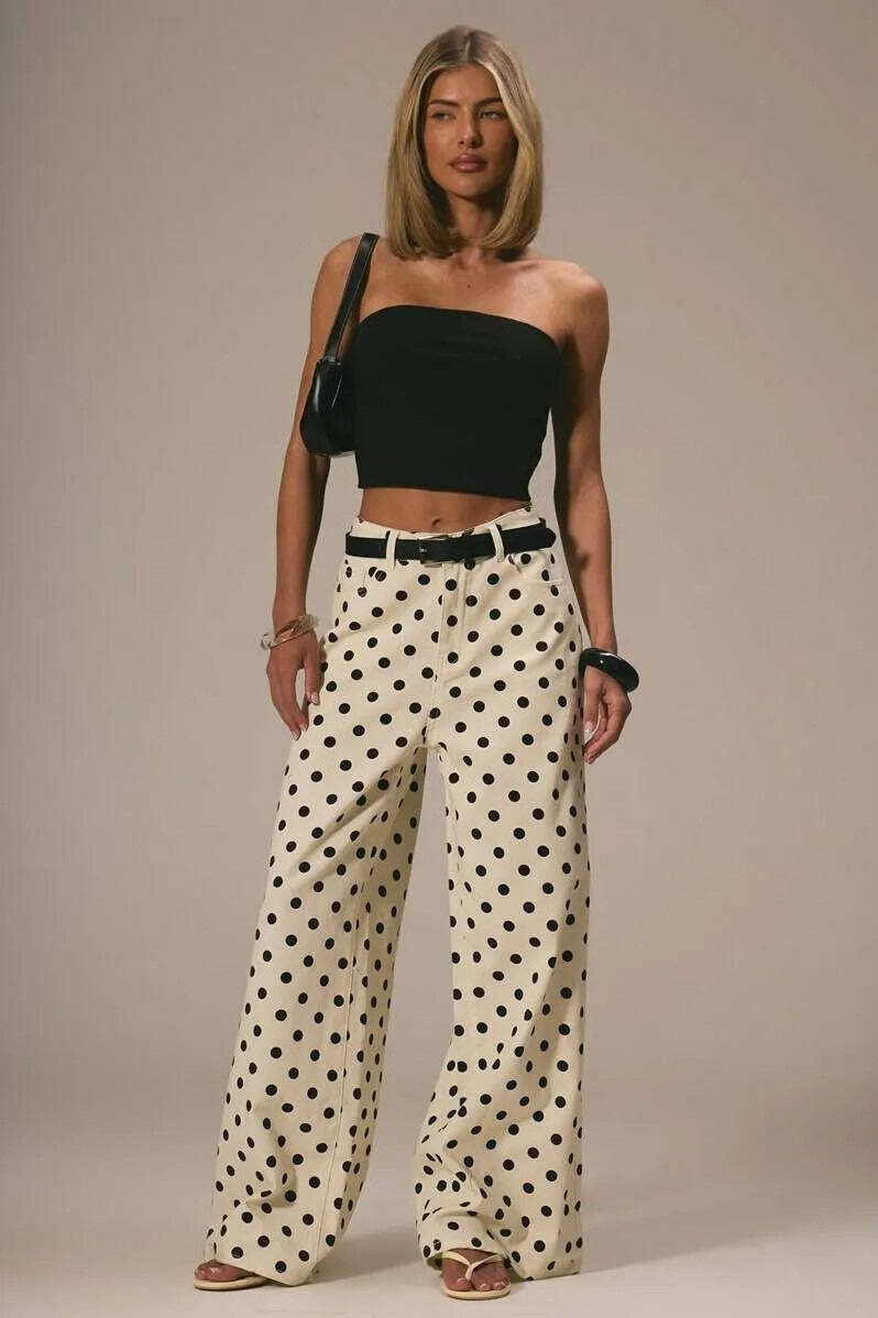 Polka Dot Loose Mid Rise Jeans