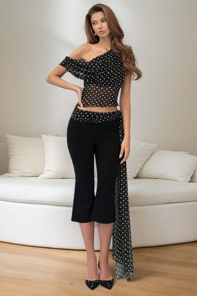 Polka Dot Sleeveless Top Two Pieces Set