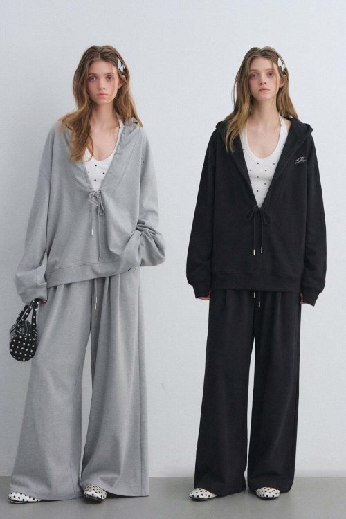 Polka Dot Vest V-Neck Hoodie / Loose Casual Sweatpants