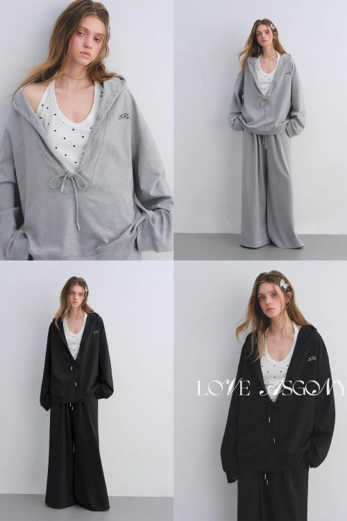 Polka Dot Vest V-Neck Hoodie / Loose Casual Sweatpants