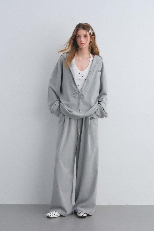 Polka Dot Vest V-Neck Hoodie / Loose Casual Sweatpants