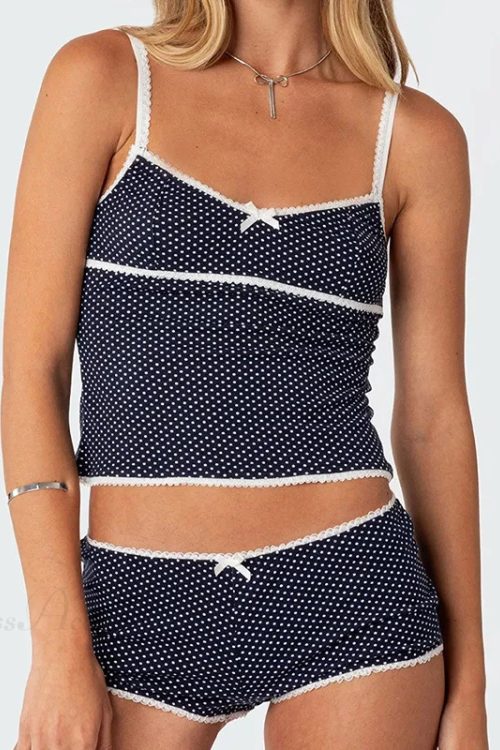 Polka Dot Vintage Crop Tops Micro Shorts Two Pieces Set
