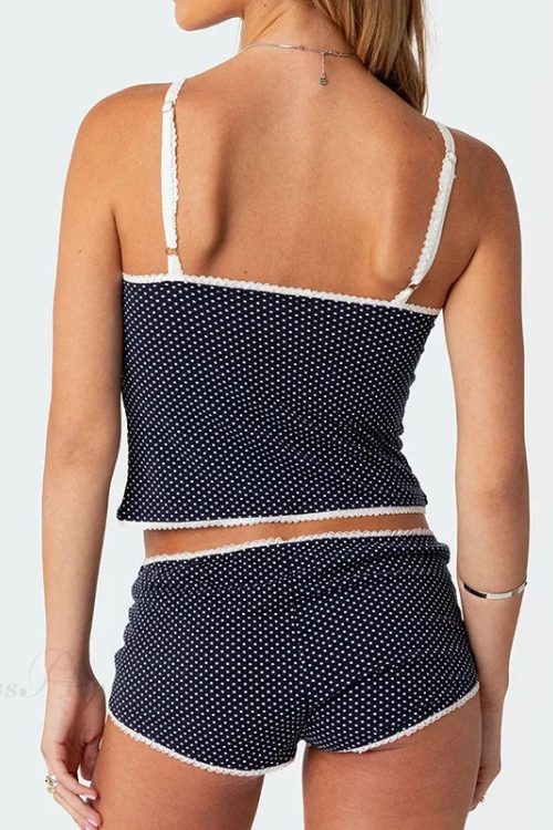 Polka Dot Vintage Crop Tops Micro Shorts Two Pieces Set