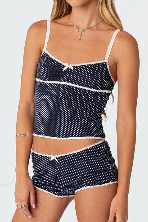 Polka Dot Vintage Crop Tops Micro Shorts Two Pieces Set