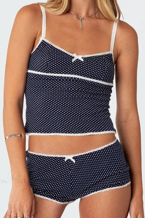 Polka Dot Vintage Crop Tops Micro Shorts Two Pieces Set