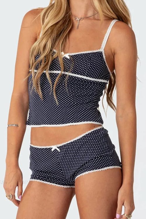 Polka Dot Vintage Crop Tops Micro Shorts Two Pieces Set