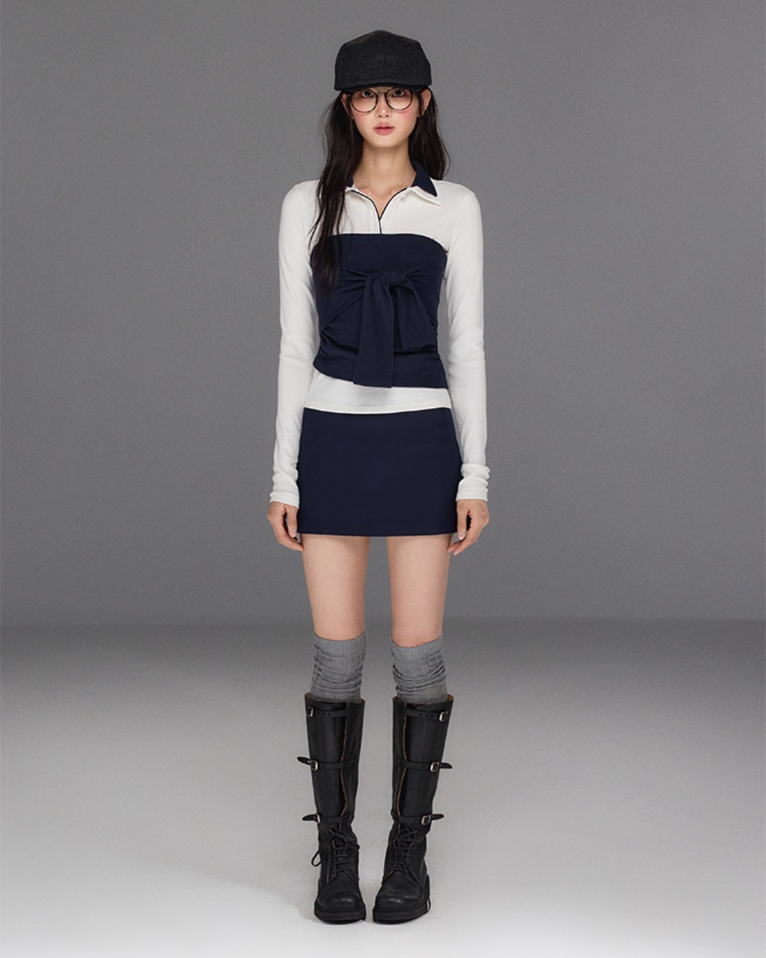 Polo Collar Base Tops / Bow Tube Top / Mini Skirt Polo Collar Base Tops / Bow Tube Top / Mini Skirt