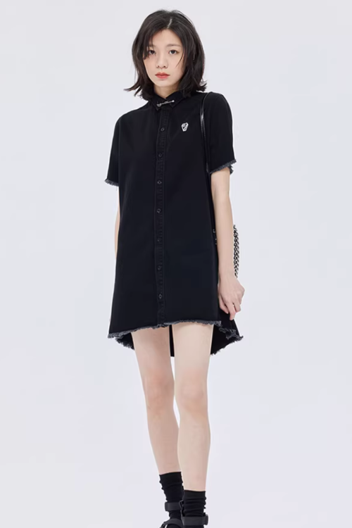 Polo Collar Embroidered Shirt Dress