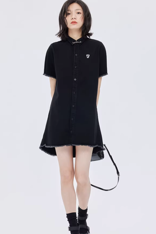 Polo Collar Embroidered Shirt Dress