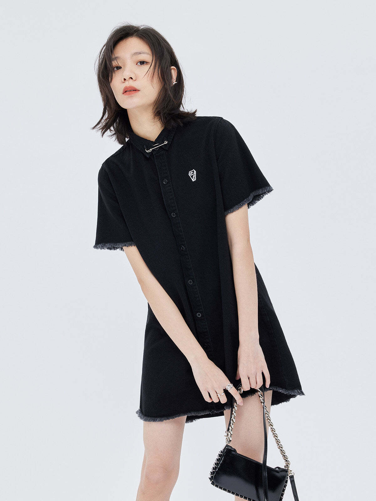 Polo Collar Embroidered Shirt Dress