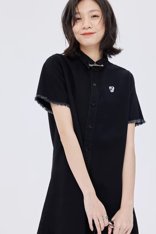 Polo Collar Embroidered Shirt Dress