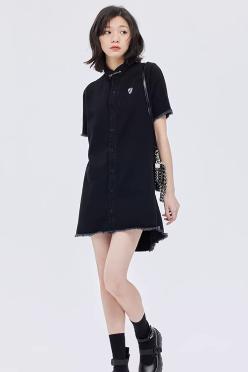 Polo Collar Embroidered Shirt Dress
