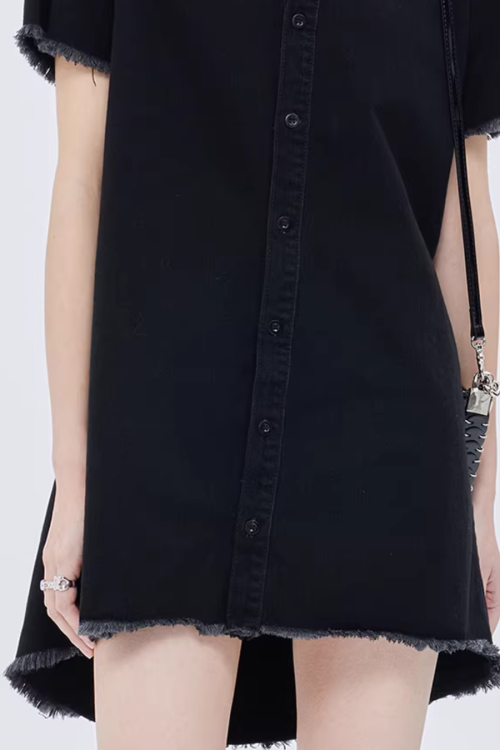 Polo Collar Embroidered Shirt Dress