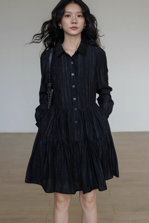 Polo Collar Long-Sleeve Dress