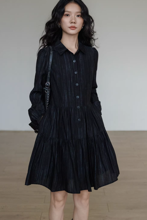 Polo Collar Long-Sleeve Dress