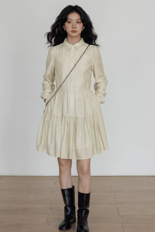 Polo Collar Long-Sleeve Dress