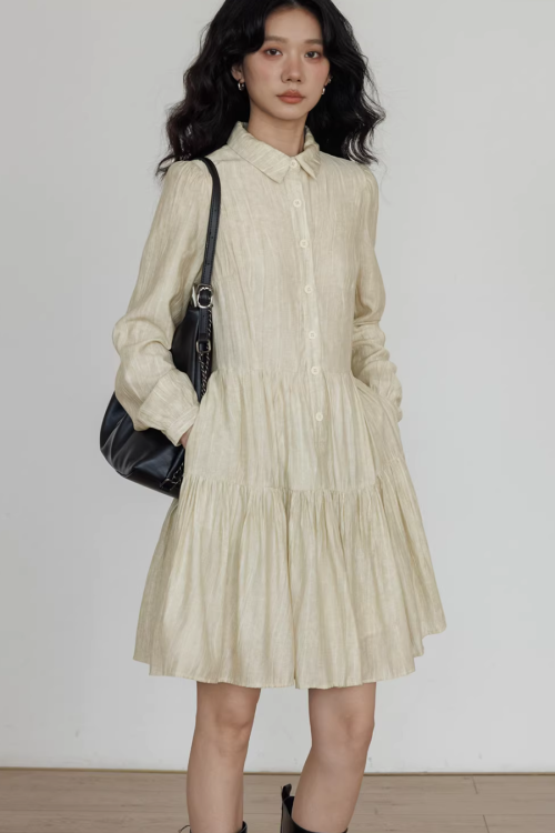 Polo Collar Long-Sleeve Dress