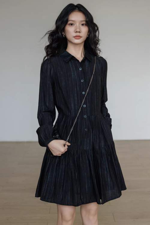 Polo Collar Long-Sleeve Dress