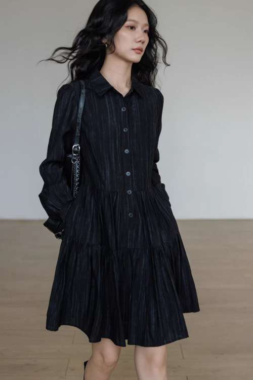 Polo Collar Long-Sleeve Dress