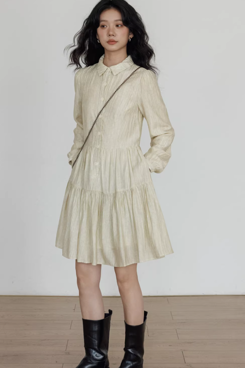 Polo Collar Long-Sleeve Dress