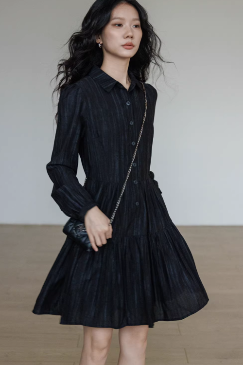Polo Collar Long-Sleeve Dress