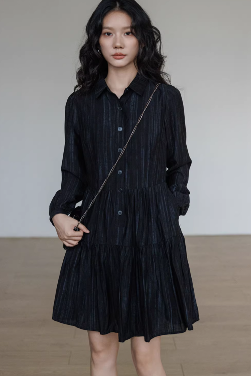 Polo Collar Long-Sleeve Dress