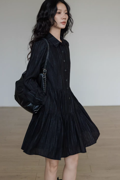 Polo Collar Long-Sleeve Dress