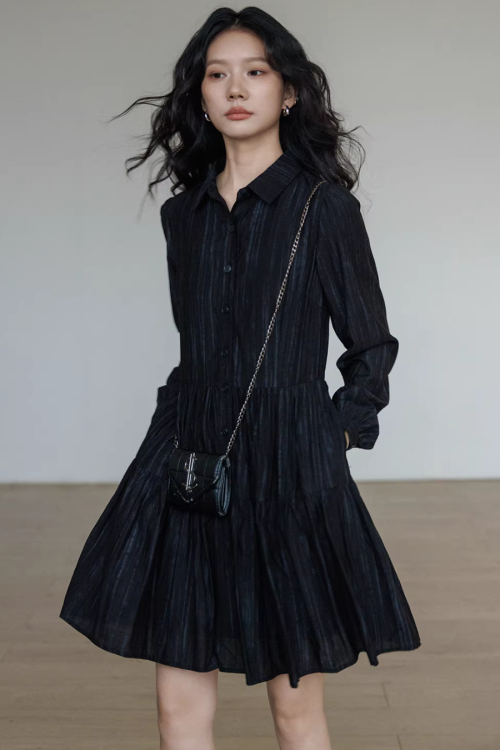 Polo Collar Long-Sleeve Dress