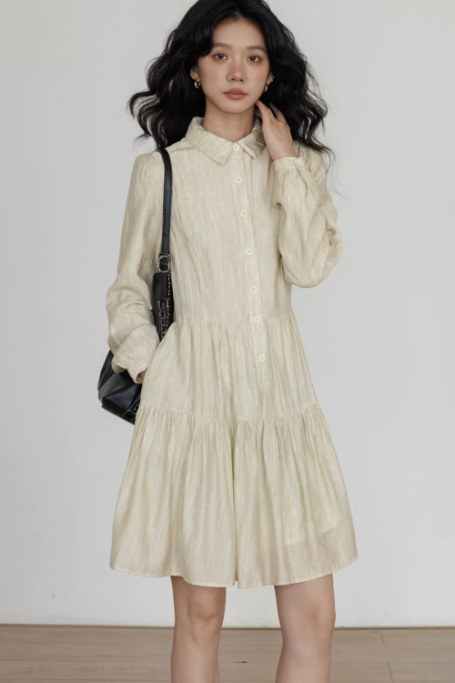 Polo Collar Long-Sleeve Dress