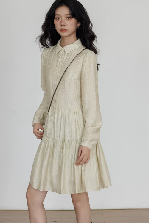 Polo Collar Long-Sleeve Dress