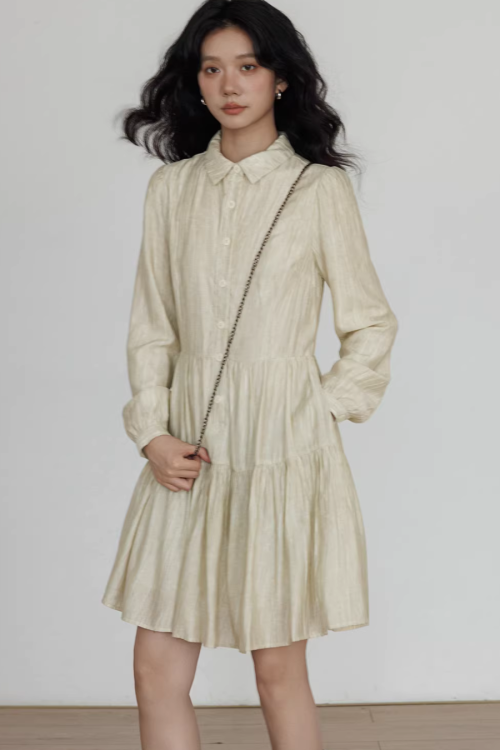 Polo Collar Long-Sleeve Dress