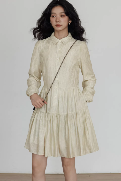 Polo Collar Long-Sleeve Dress