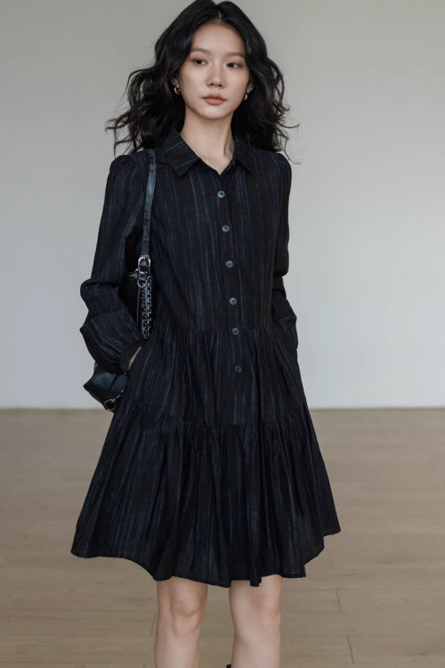 Polo Collar Long-Sleeve Dress