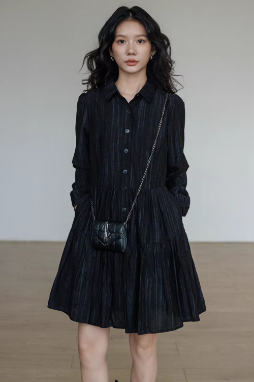 Polo Collar Long-Sleeve Dress