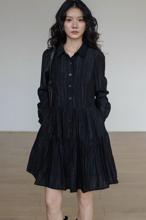 Polo Collar Long-Sleeve Dress