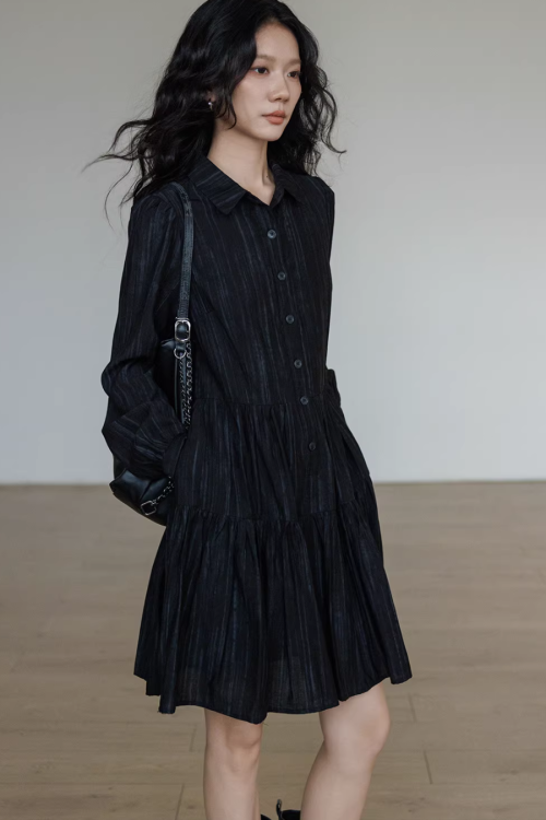 Polo Collar Long-Sleeve Dress