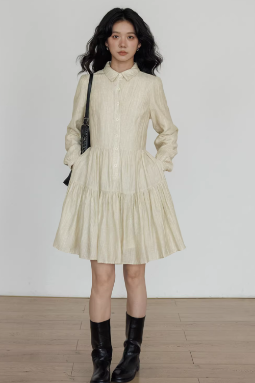 Polo Collar Long-Sleeve Dress